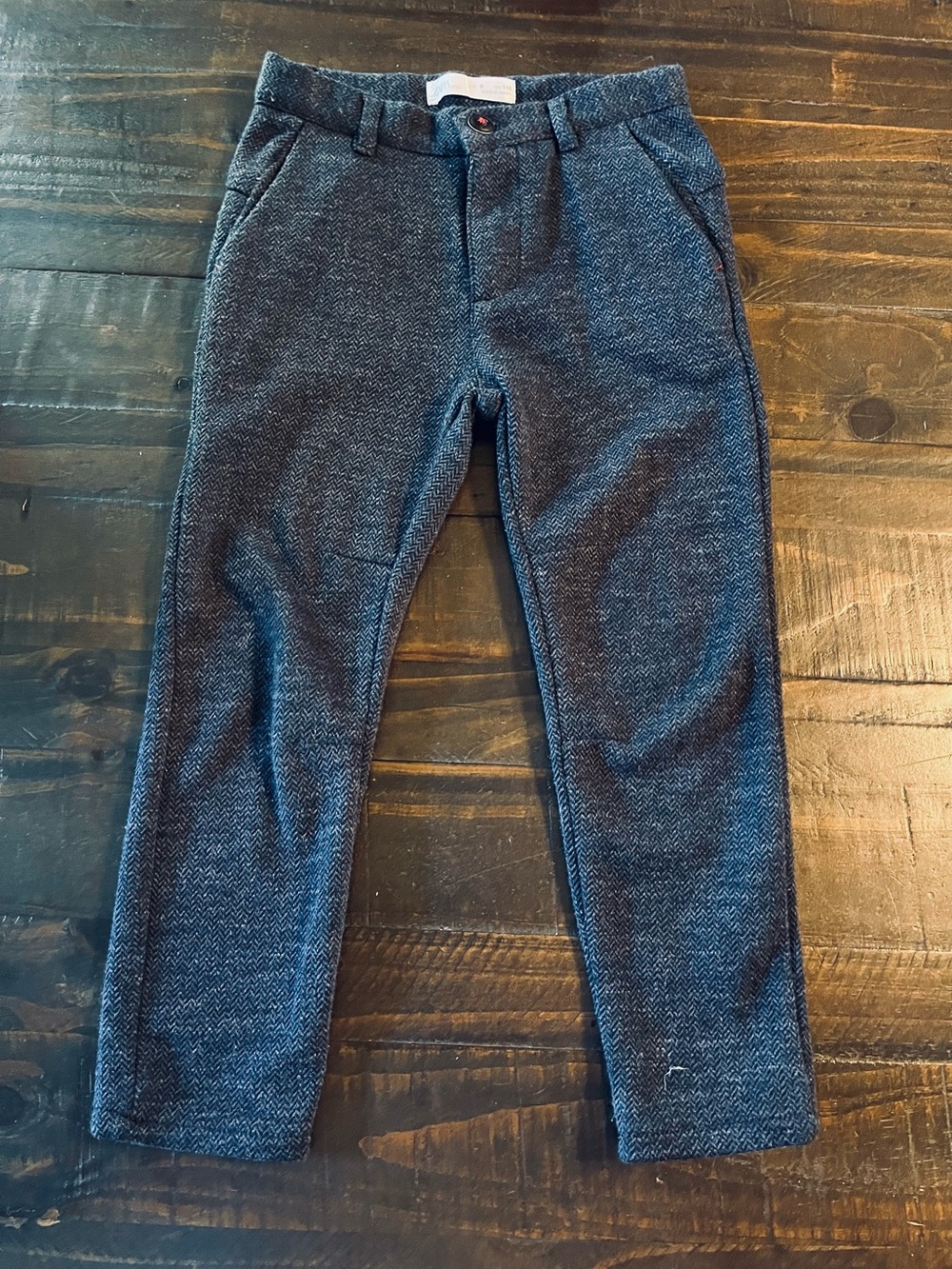 Zara Classic Kids Herringbone Knit Dress Pants - Navy 6